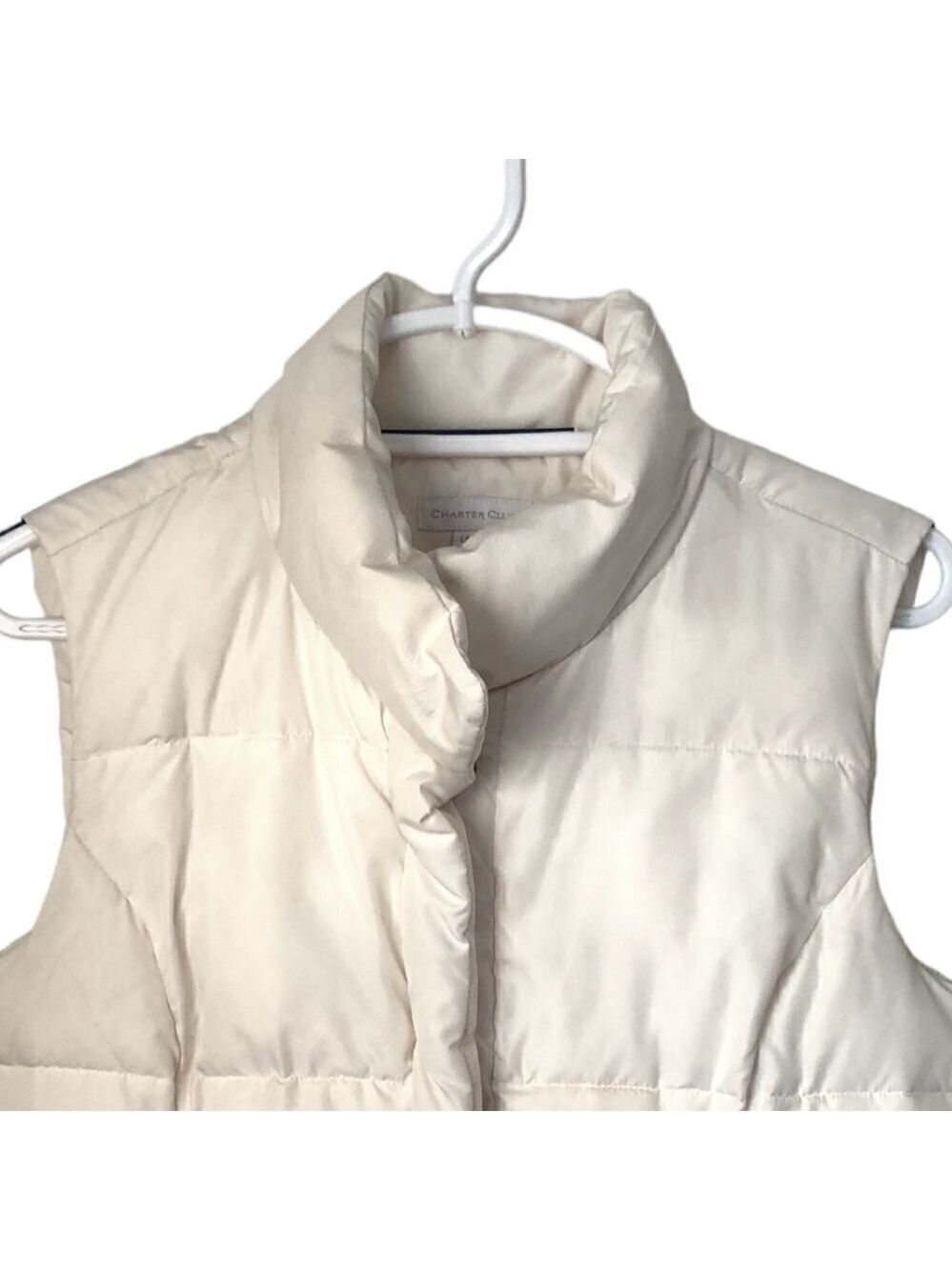Charter Club Ivory Puffer Vest Fitted Elastic Back Waist Panel Women's Size L - Picture 3 of 10